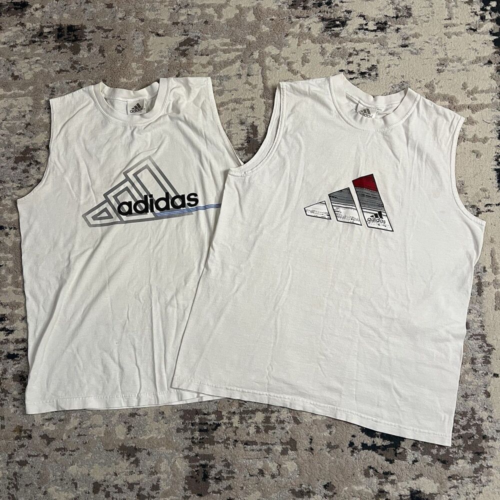 Vintage Adidas Men’s White Sleeveless Shirt Tank Lot Sz M Cotton Made In USA